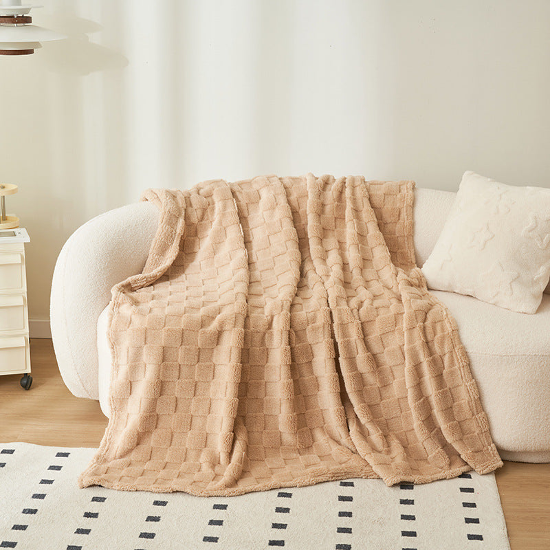 Embroidered Checkered Throw Blanket