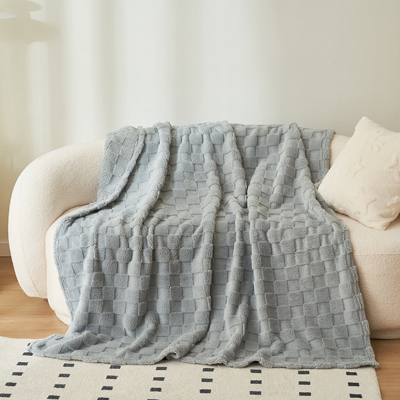 Embroidered Checkered Throw Blanket